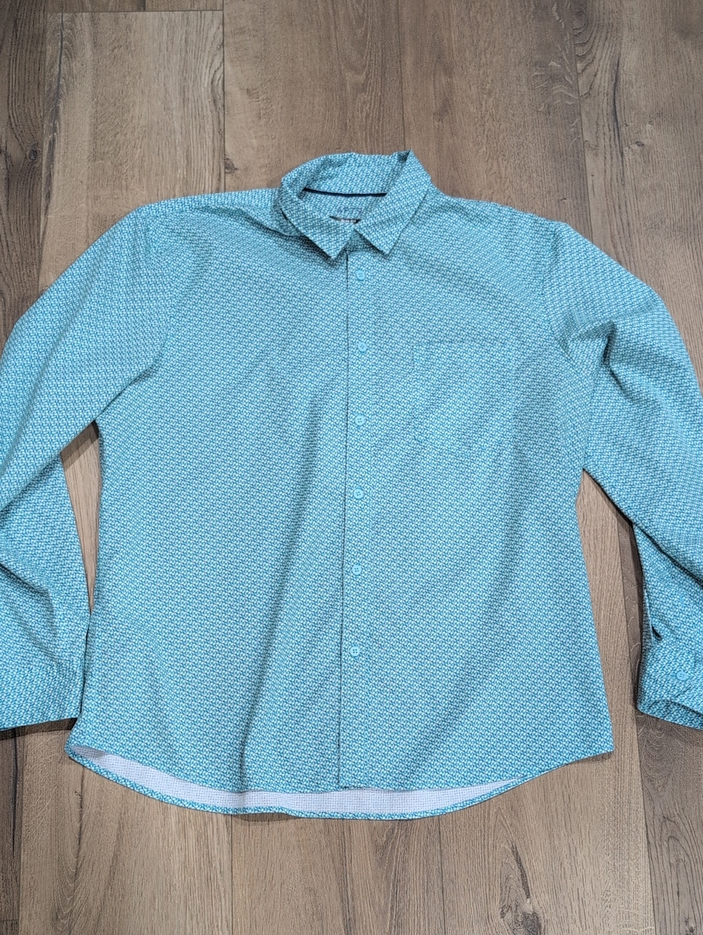 Apt. 9 Light Blue/Green Geo-Print Button-Up Shirt
